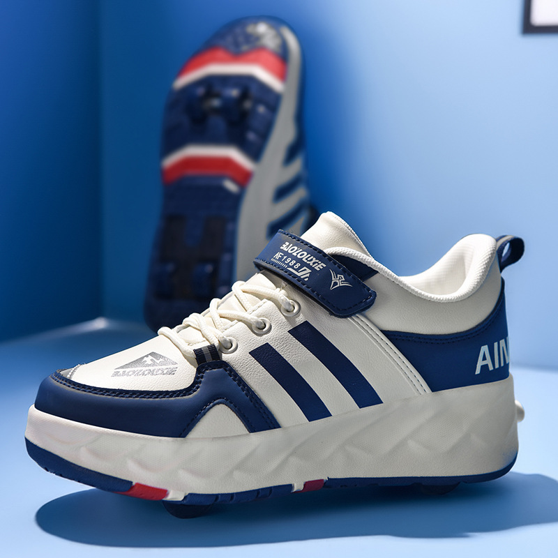 Picture of Boys' New Four-wheel Heelys with Light Charging Two-wheel Skate Shoes with Lace Wheels Mesh Shoes for Boys and Girls