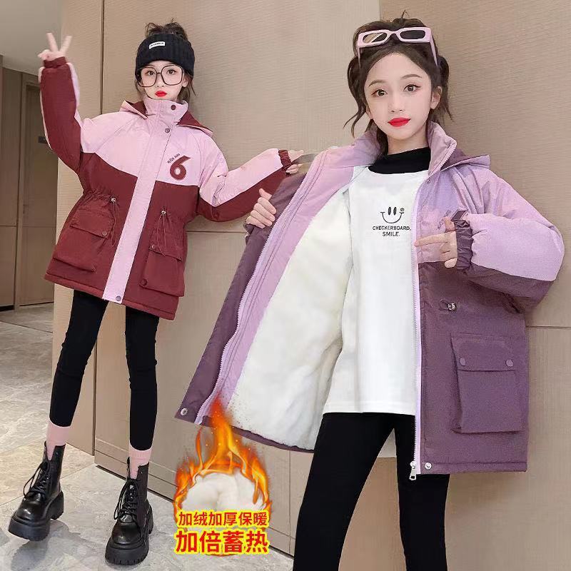 Girls' 2024 New Style Coat Autumn and Winter Big Children's Winter Clothes Western Style Cotton-padded Thickened Children's Girl's Charge Clothes Cotton-padded Coat