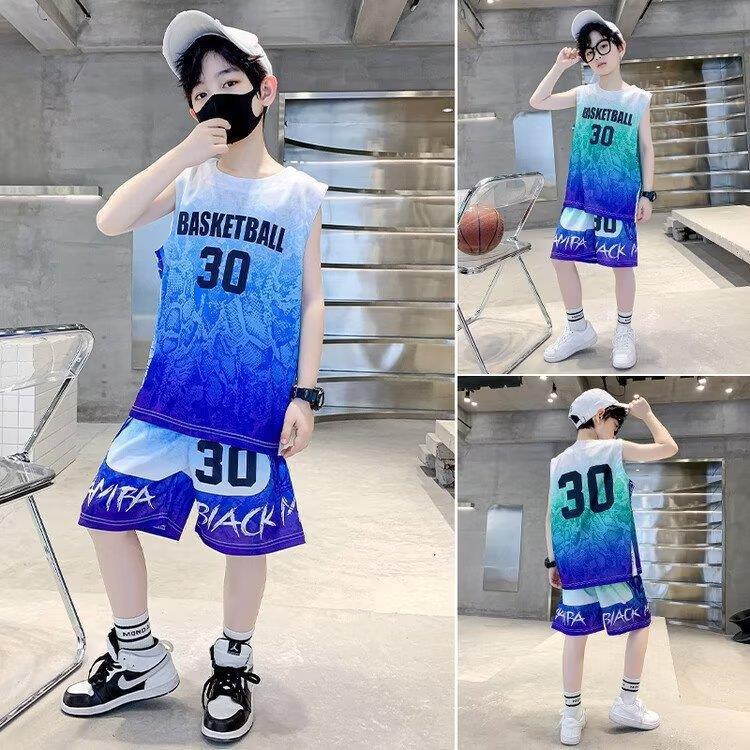 Picture of Summer New Boys' Suit 2024 Vest Ball Clothes Children's Jersey Big Kids Sleeveless Boys Quick-drying Suit
