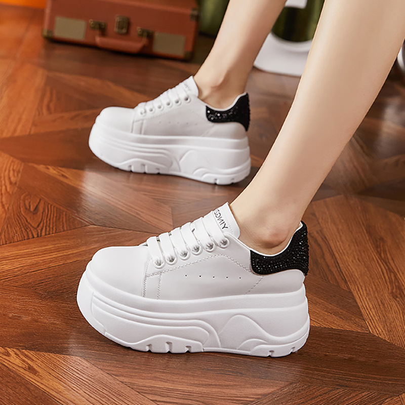 Thick-Soled White Shoes for Women 2025 New Spring and Summer Fashion Versatile Sports and Casual Shoes for Women Platform Inner Height Increasing Women's Shoes