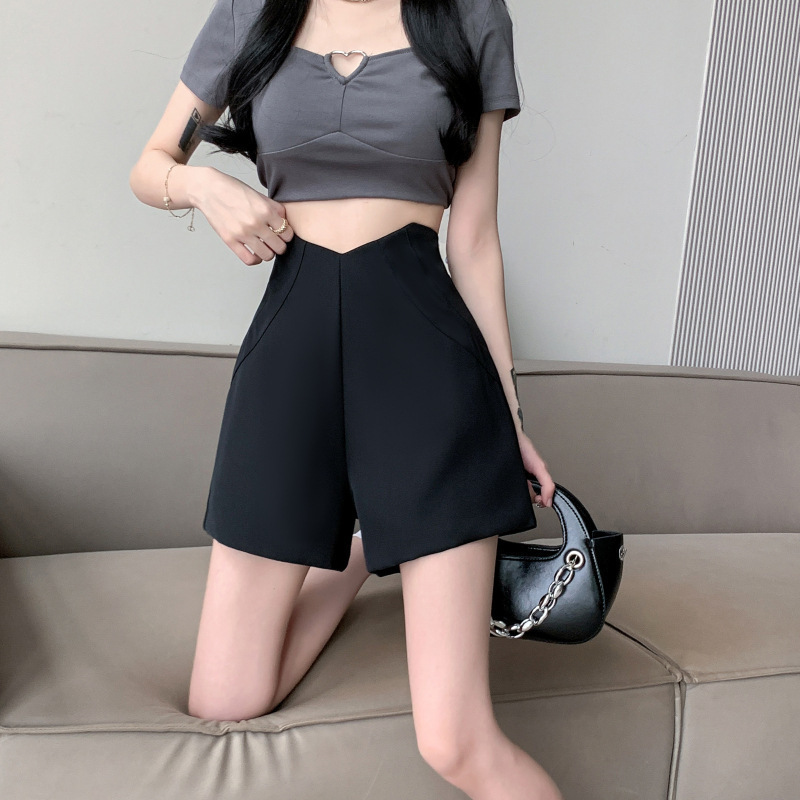 Summer Slim Culottes Women's 2024 Loose Shorts Sense Irregular Niche New All-match Trendy Design Casual Black Thin