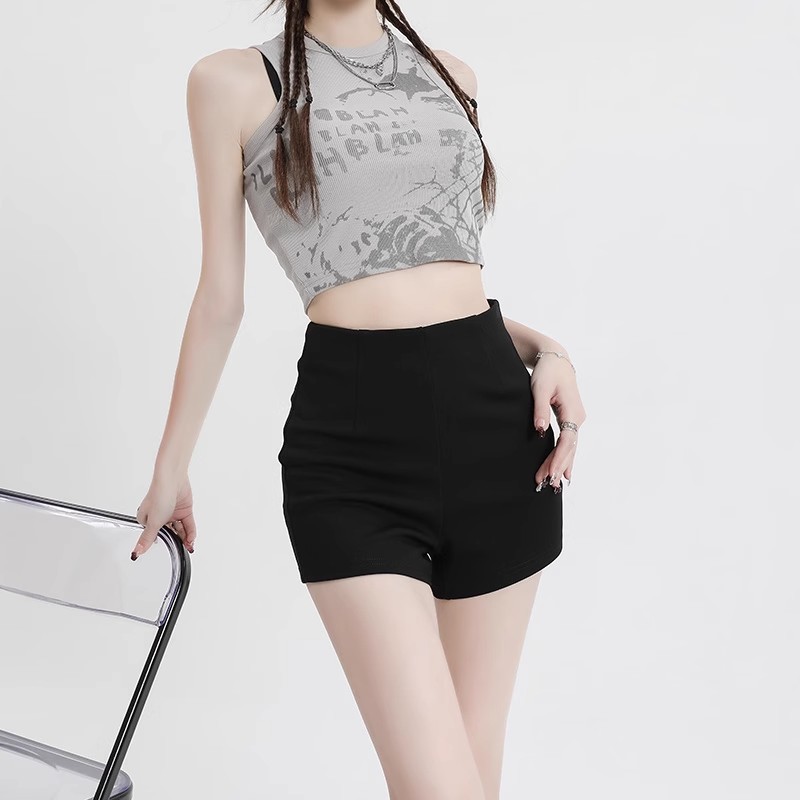 All-Match Tight Stretch Casual Pants Women's Spring Thin Hot Pants A- Shorts Black High Waist Slimming Hip Pants