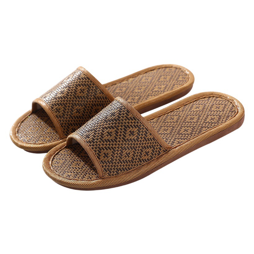 Rattan Grass Woven Sandals Summer Women's Indoor Household Non-Slip Wear-Resistant Thin Bottom Linen Bamboo Slippers for Men