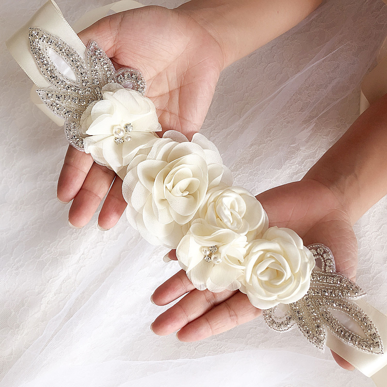 Rose Flower Pearl Bride Wedding Dress Belt Party Bridesmaid Dress Pregnant Women Flower Belt Party Photo W203