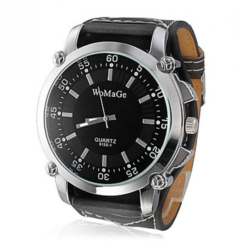 Picture of Fashionable Versatile Men's Leather Strap Watch, Womage Large Dial Quartz Wristwatch, Casual Student Watch with Large Dial Design