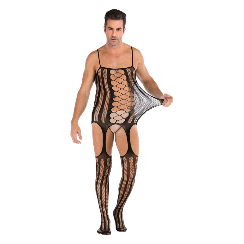 Amazon Hot Selling Men's Sexy Mesh Suspenders Top Garter Set Sexy Hollow Mesh