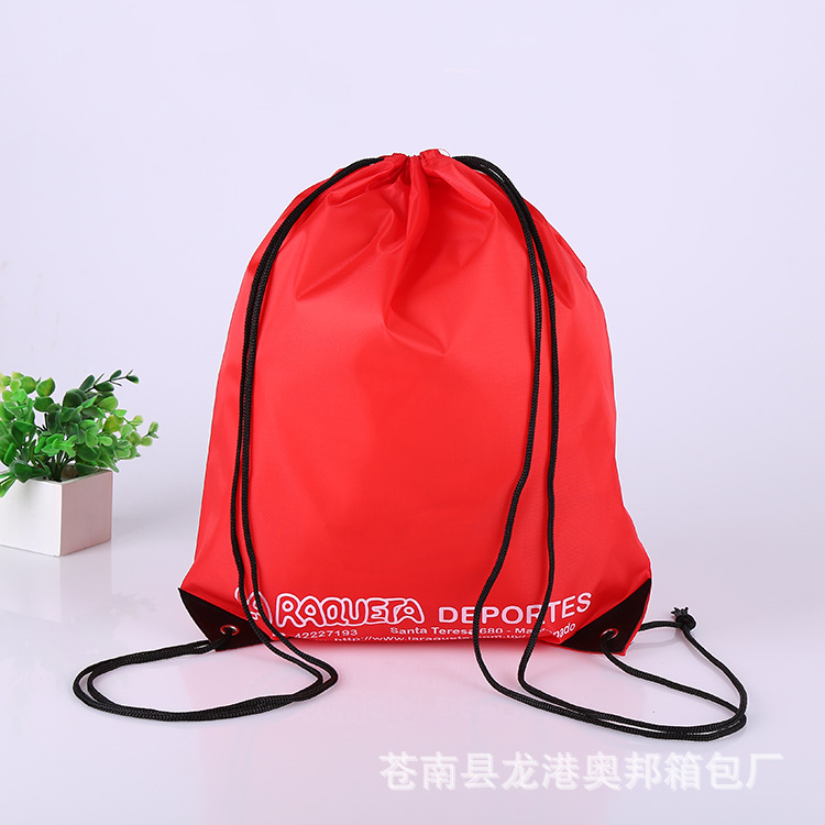 Picture of Red polyester drawstring bag manufacturer set in stock drawstring backpack travel storage bag custom logo