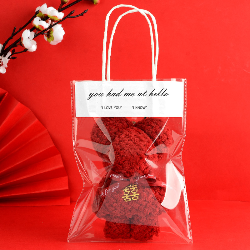 Picture of Pineapple Pie Towel Bear Shape Wedding Happy Word Accompanying Gift Happy Shop Full Moon One-Year-Old Return Gift Creative Gift Square