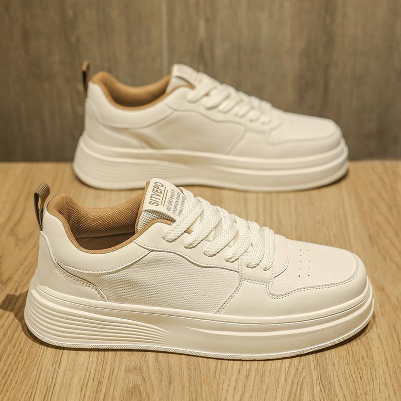 White Men's Shoes Summer New Breathable Low-top Thick-soled Trendy All-match Sneakers Men's Height-increasing Casual Fashionable Trendy Shoes