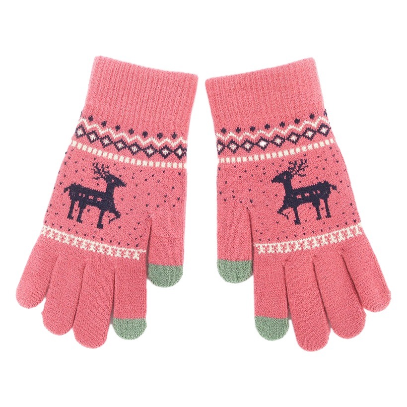 Little Deer Couple's Multifunctional Jacquard Touchscreen Gloves, Thickened, Finger-Separated, Windproof, Warm, Wholesale Knitted Style from Manufacturer