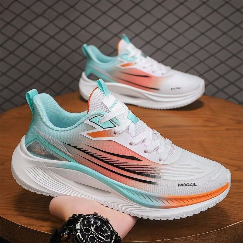 Spring and Summer New Men's Sports Shoes, Lightweight Soft-Soled Mesh Breathable Fly-Knit Student Running Shoes, Casual Trendy Men's Shoes