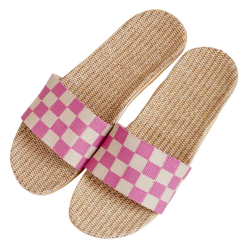 2022 New Four Seasons Linen Slippers Indoor Home Soft Bottom Slippers with Plaid Women's Korean Style Slippers for Couple
