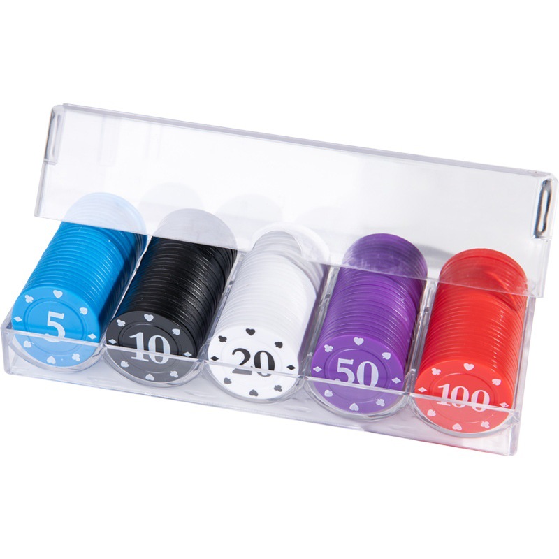 Texas Hold'Em Poker Chip Holder Transparent Acrylic Storage Box with Lid, Can Hold 100 Chips, Portable
