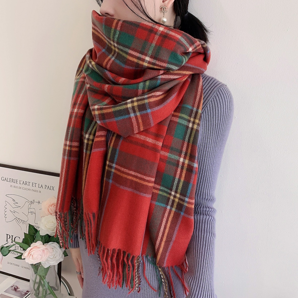 Picture of 2024 New Plaid Long Scarf Women's Winter Warm High-end Imitation Cashmere All-match Shawl Scarf for Christmas Students