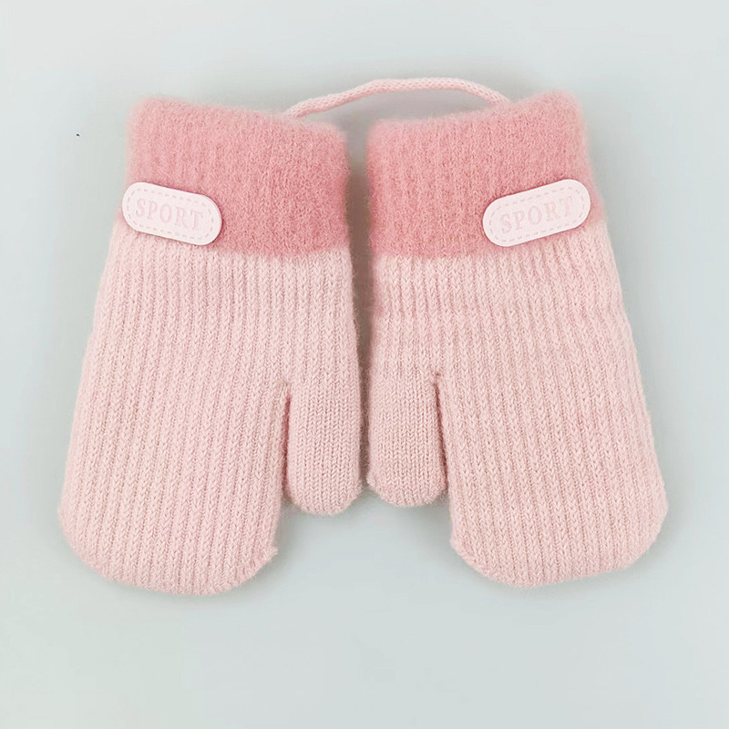 Picture of Autumn and Winter Children's Gloves Hanging Neck fleece-lined Thickened 4-7 Years Old Baby Outdoor Cold-proof Warm Knitted Gloves
