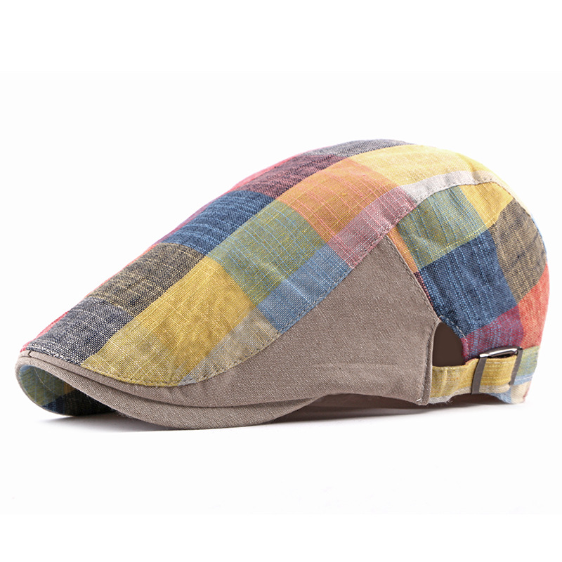 2020 Spring and Summer Thin Korean Style Colorfulful Plaid Duck Tongue Forward Hat Men and Women Beret Outdoor Sun Hat m