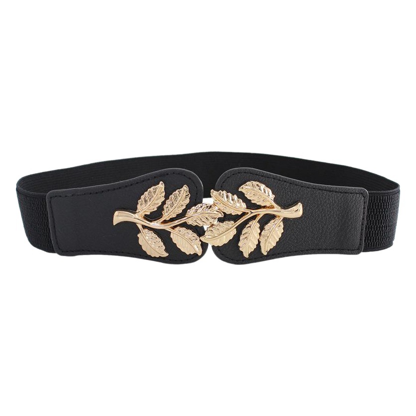 New Golden Leaf Buckle Elastic Belt Women's dress All-match Decorative Thin Elastic Waist Seal Three Sizes