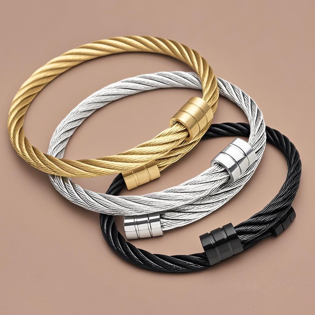Cross-Border Supply of Hot-Selling Titanium Steel Wire Bracelet Men's Hip-Hop Punk Open Elastic Jewelry Fashion Hand Jewelry