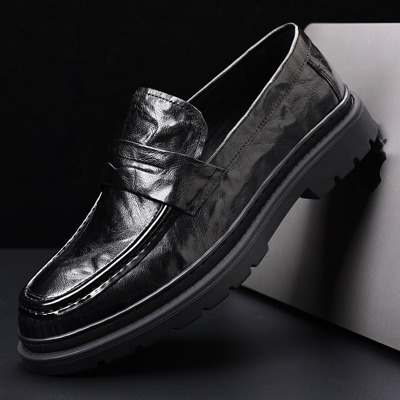 Spring New Loaf Men's Shoes Breathable Non-Slip Men's Formal Genuine Leather Thick-Soled Shoes Men's Business Casual Leather Shoes