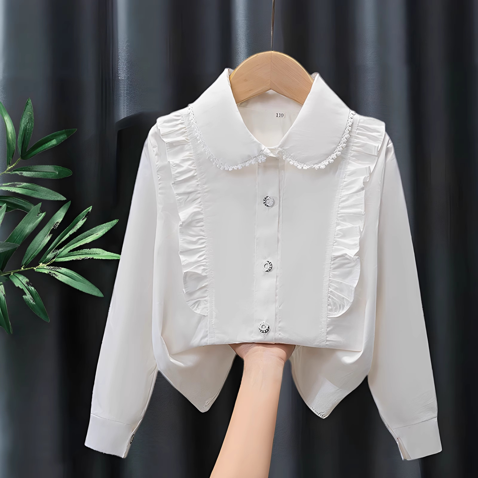 Picture of Children's Shirt White Long Sleeve Spring and Autumn Class Clothing Performance Clothing Lace Girl Student Clothing 2024 New Style Girl's Spring and Autumn