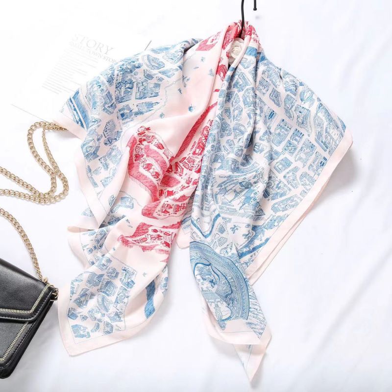 Picture of Autumn and winter all-match shawl animal printed black and white simple large square 90*90CM imitation silk twill silk scarf for women
