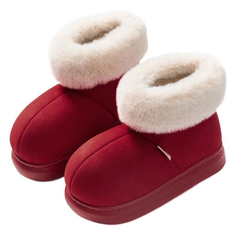 Douyin Internet Celebrity Popular Thick-Soled Warm Fleece-Lined Home High-Top Couple Cotton Slippers Home Confinement Shoes for Women