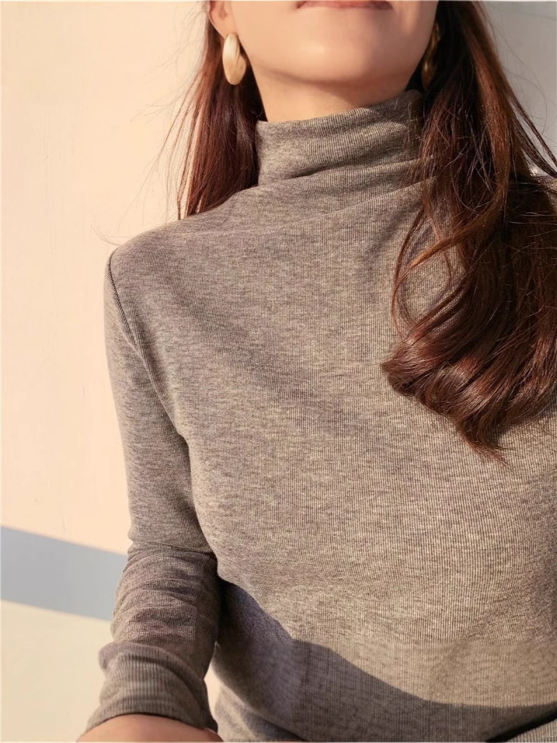 Picture of Brushed fleece-lined Thickened Warm Half-turtleneck Base Shirt Women's Autumn and Winter New Slim-fit Solid Color All-match Long-sleeve Top