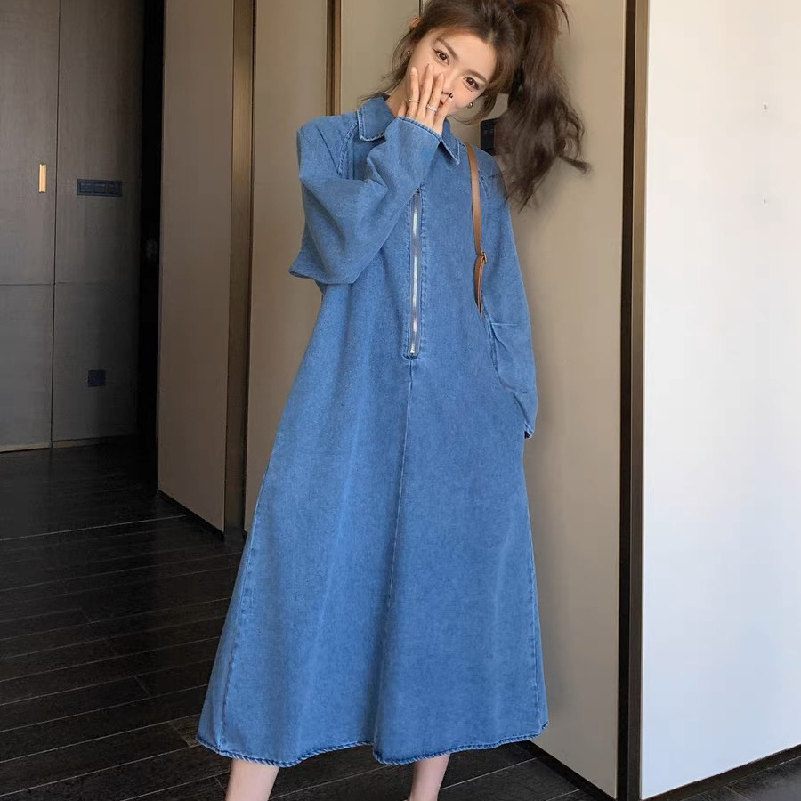 Niche Denim Dress for Women Spring & Fall 2024 New Slim Tea Break French Style This Year's Popular Long-Sleeved Retro Skirt