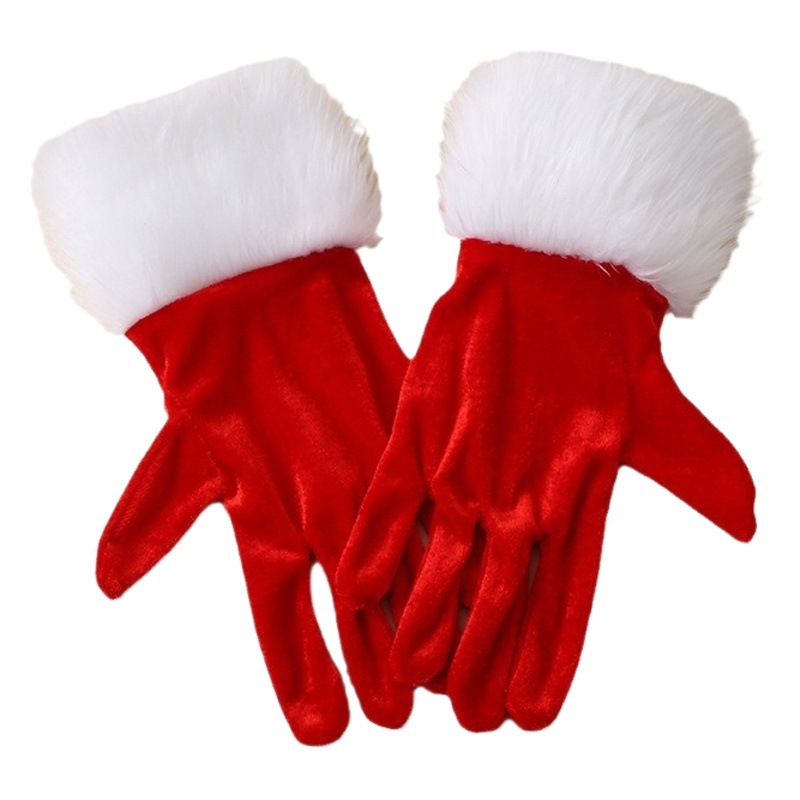 Christmas Party Etiquette Performance Gloves Cross-Border Short Gold Velvet and White Fur Gloves