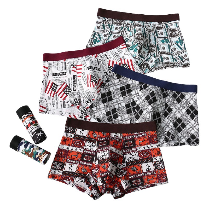 Summer Men's Underwear Ice Silk Large Size Wide Brim Trendy Personalized Printed Large Size High Elastic Boxer Shorts Wholesale