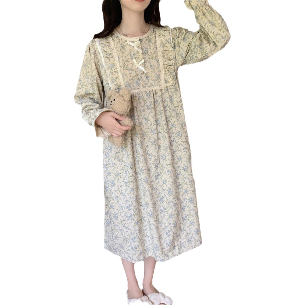 Korean Style ins Women's Pajamas Corduroy Floral Sweet Girl Princess Long-Sleeved Home Clothes Nightgown Autumn and Winter New