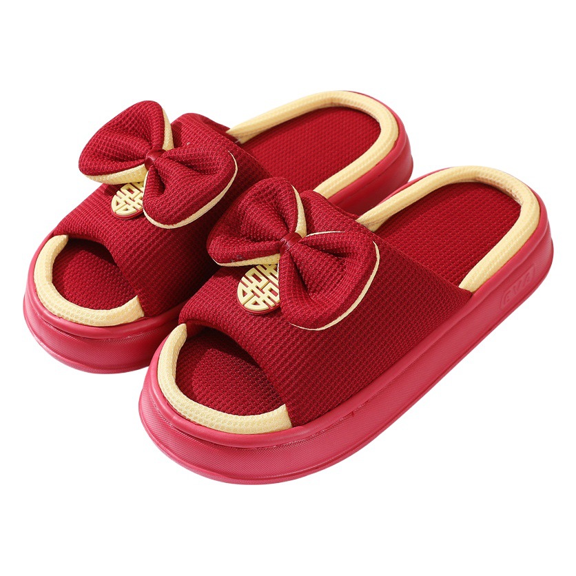 Wedding Slippers Festive Red Pair Summer New Wedding Bride and Groom Couple Indoor Home Wedding Slippers
