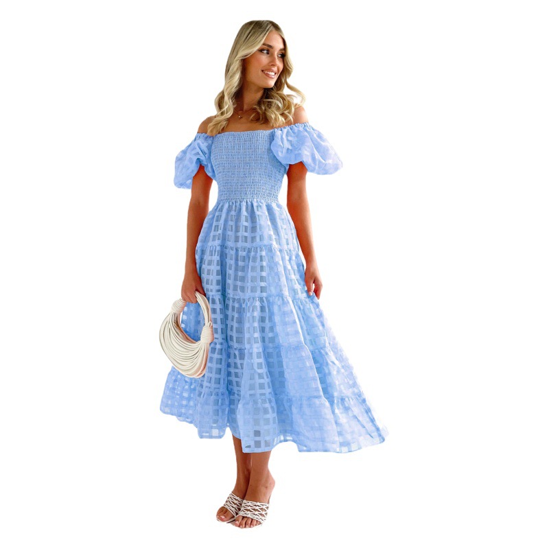 European and American women's clothing Amazon explosions dress summer new style off-shoulder bubble sleeve fashion hot girl big skirt women