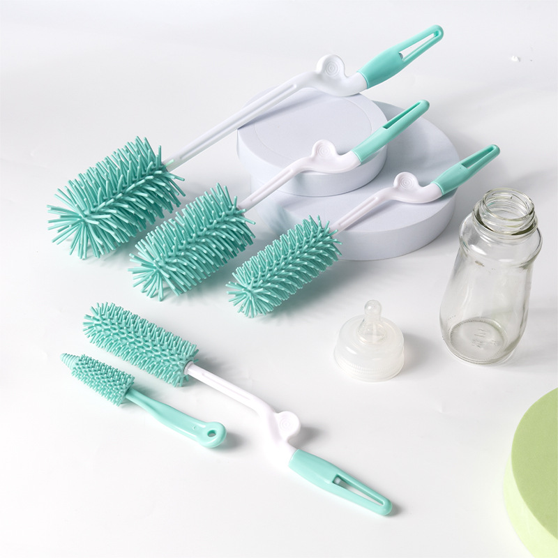 Picture of Rotating Silicone Bottle Brush Combination, Bottle Cleaning Pacifier Brush, Long Handle 5-Piece Set, Baby Bottle Brush Cleaning Set