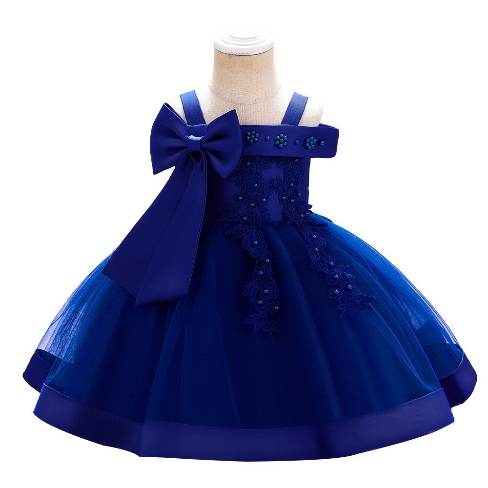 Picture of Foreign trade cross-border new children's wedding dress off-shoulder pearl embroidery girls performance princess puffy skirt summer