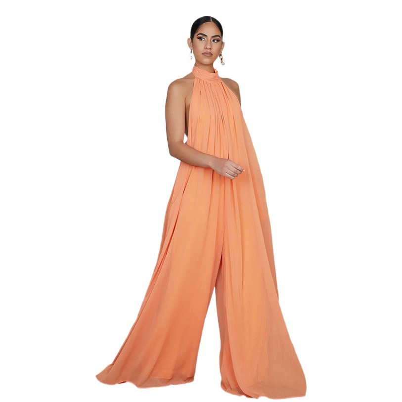 Picture of Chiffon Loose Wide-Leg Jumpsuit Chiffon Backless Sleeveless Halter Loose Jumpsuit for Women