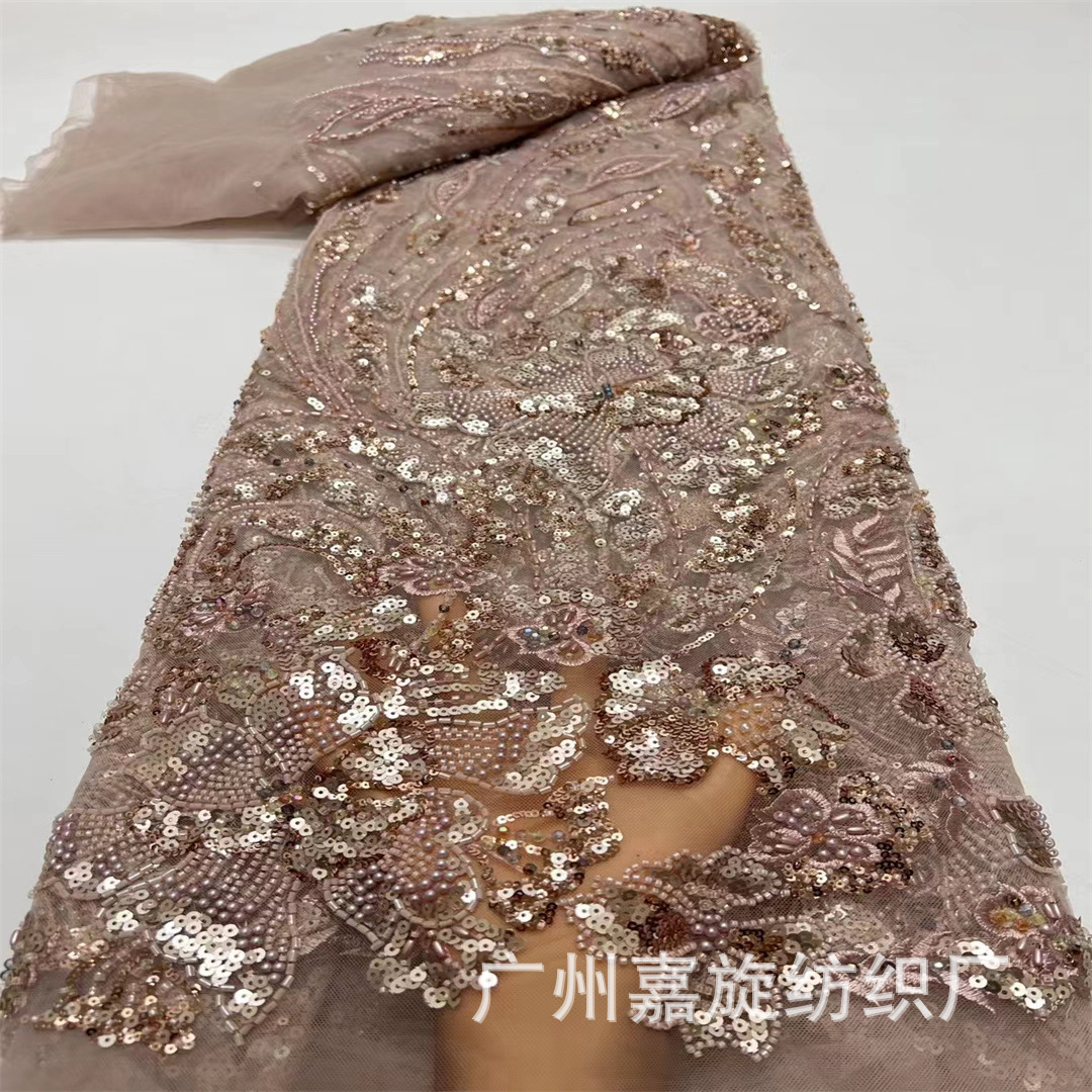 New Handmade Beads Sequins Embroidered Lace Xiuhe Dress New Chinese Wedding Fabric Gown Lace JX4217