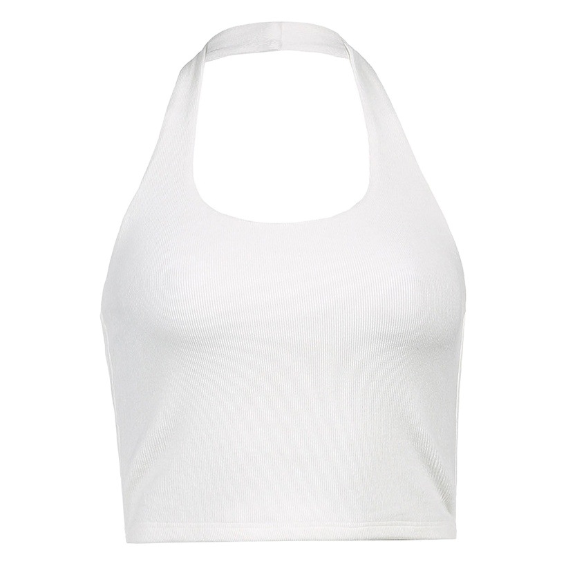 Sexy Spice Girl Hanging Neck Backless Small Sling Women's Slim-fit Short Navel Exposure Solid Color Thread All-match Short Top Fashionable Summer