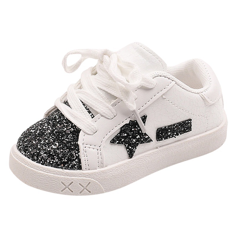 Girls Sneakers Casual Shoes 2025 Spring & Fall New Girls Leather Sequined White Shoes Lightweight Toddler Shoes