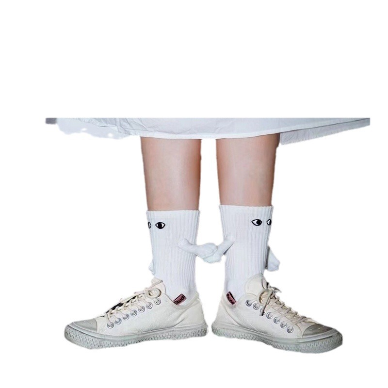 Picture of 2023 Amazon Embroidered Eyes Holding Hands Socks Magnetic Mid-Calf Socks for Men and Women Couples Sports White Socks Essential for Couples