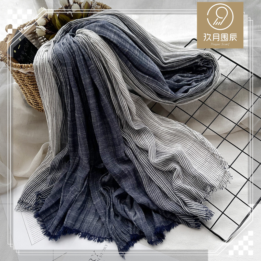 Amazon Hot Autumn New European and American Striped All-match Silk Scarf Women's Artistic Foreign Style Shawl Men's Cotton Scarf