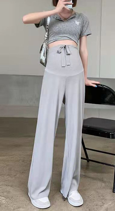 Picture of Pregnant women's pants spring and autumn outer wear ice silk wide-leg pants summer thin drape plus size straight trousers pregnant women's clothes summer