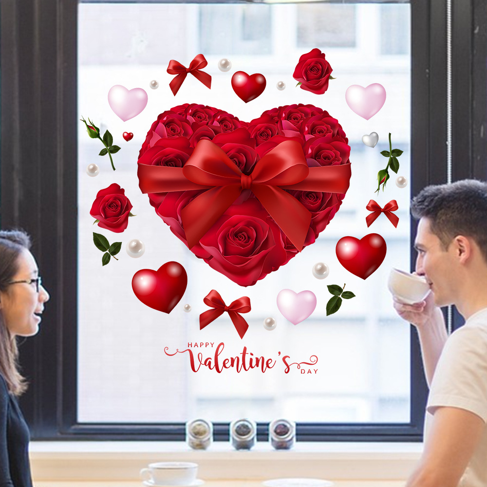 Aike JD3331 Valentine's Day Tanabata Red Rose Balloon Glass Sticker Love Decoration Window Glass Door and Window Sticker