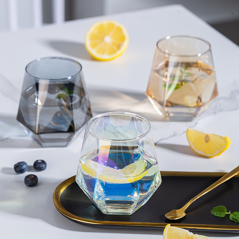 Nordic Ins Style Creative Six-edge Diamond Colorful Phnom Penh Glass Water Cup Household Personal Sweet Cup Couple Cup