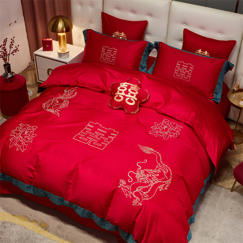 Picture of 100 long-staple cotton high-end new Chinese wedding cotton four-piece wedding cotton national tide red embroidery kit