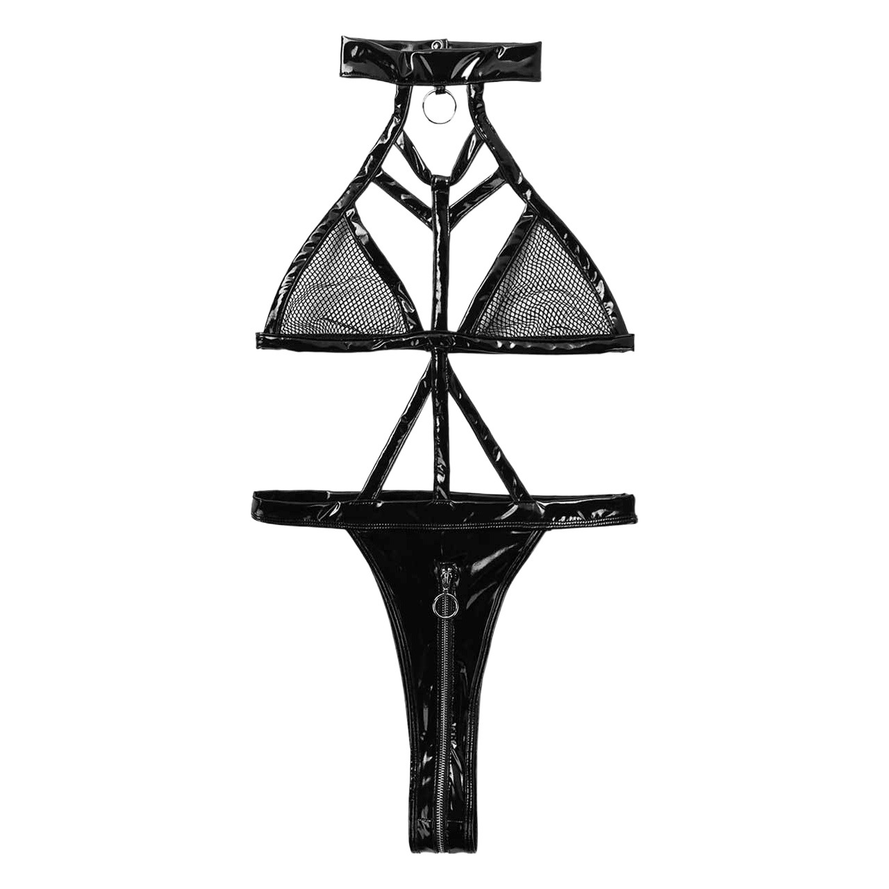 Cross-border supply of Europe and the United States foreign trade sexy underwear sexy women's conjoined hollow patent leather strap underwear manufacturers wholesale