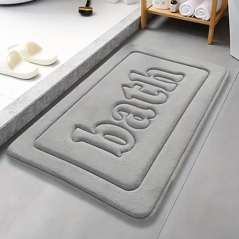 Cross-border Flannel Coral Fleece Embossed Letter Thickened Floor Mat Bathroom Absorbent Mat Bathroom Anti-slip Kitchen Entry