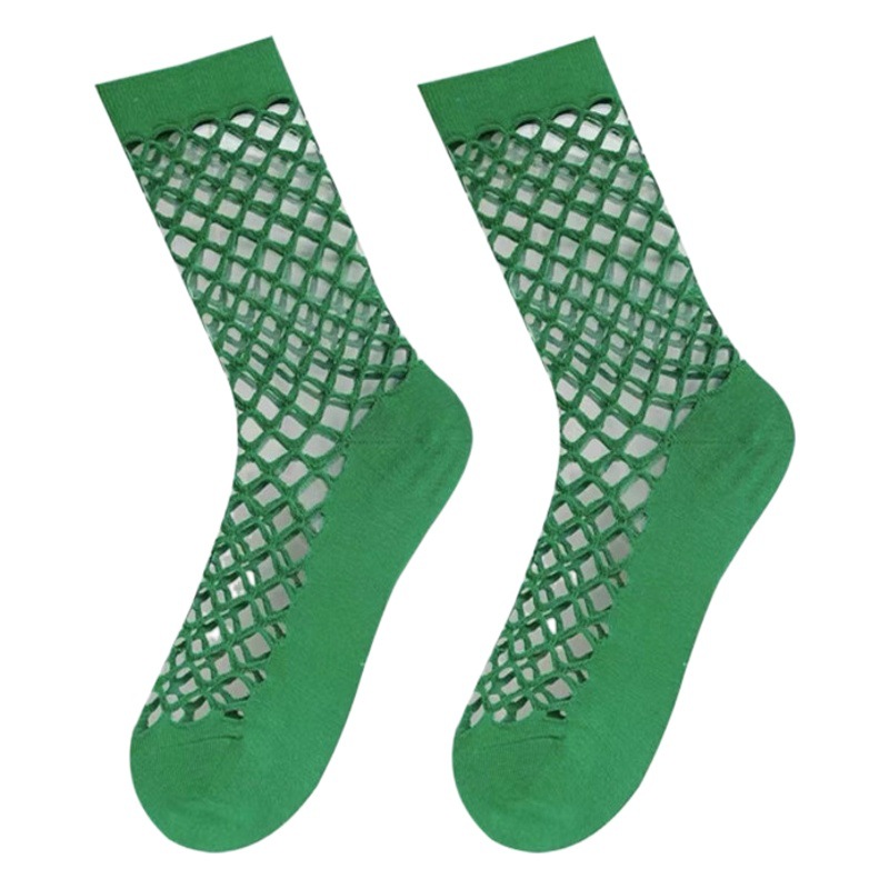 Summer New Style Socks Women's Solid Color Hole Socks jk Style Women's White Breathable Thin Mesh Hollow Socks
