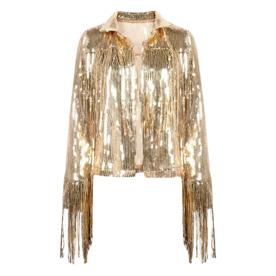 Amazon AliExpress Wish2022 tassel women's top nightclub bar dance performance clothing fashion sequin coat