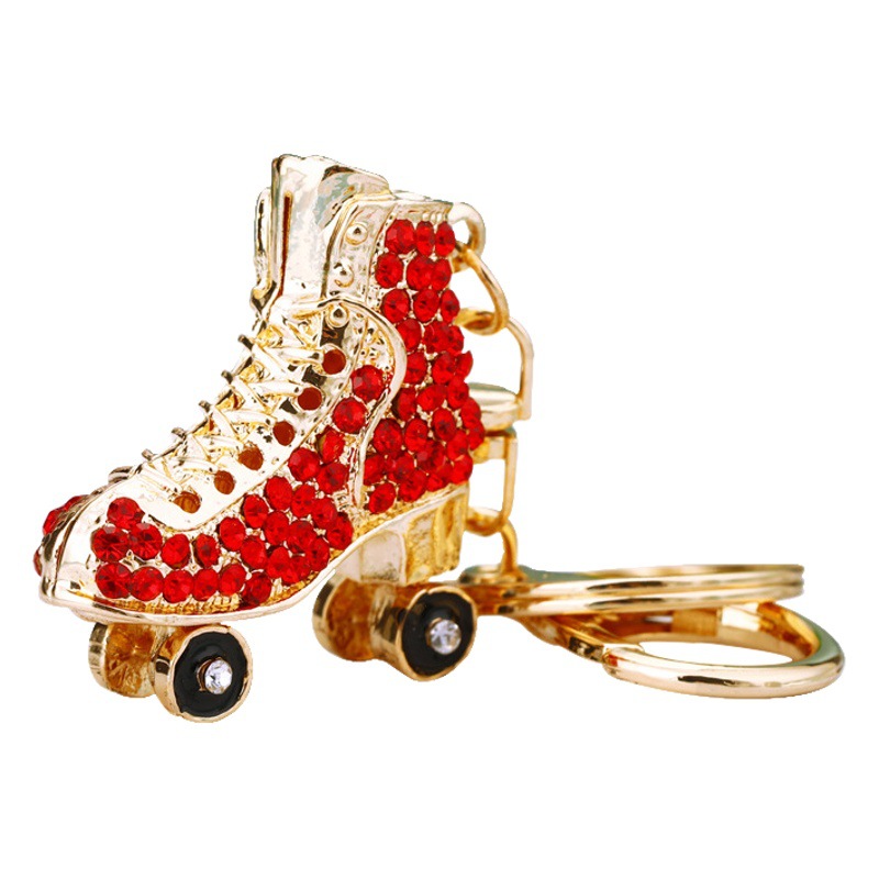 Diamond-embedded skates car keychain metal cute women's bag pendant key chain ring creative ornaments gift wholesale